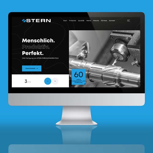 Website mit Drehteil in blau