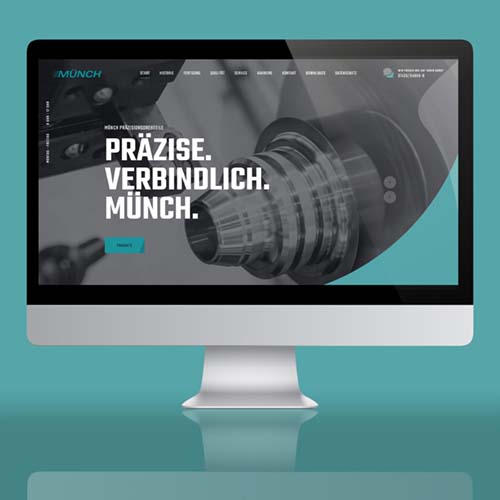 Münch Drehteile gmbh website in petrol und schwarz-weiss